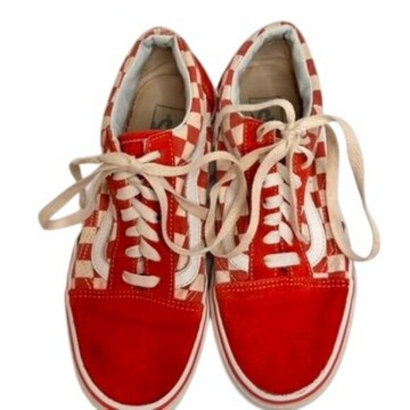 Vintage Vans Checkerboard Red White Lace-Up Sneakers Mens 6 Womens 7.5 Suede - Picture 7 of 14